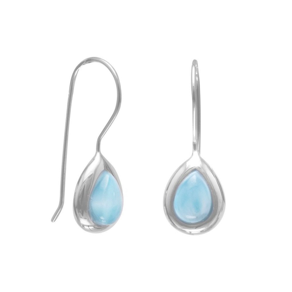 Small Pear Shape Larimar Earrings Rhodium Plated Sterling Silver